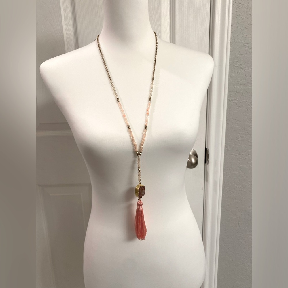Bohemian Long Necklace Pink Tassel